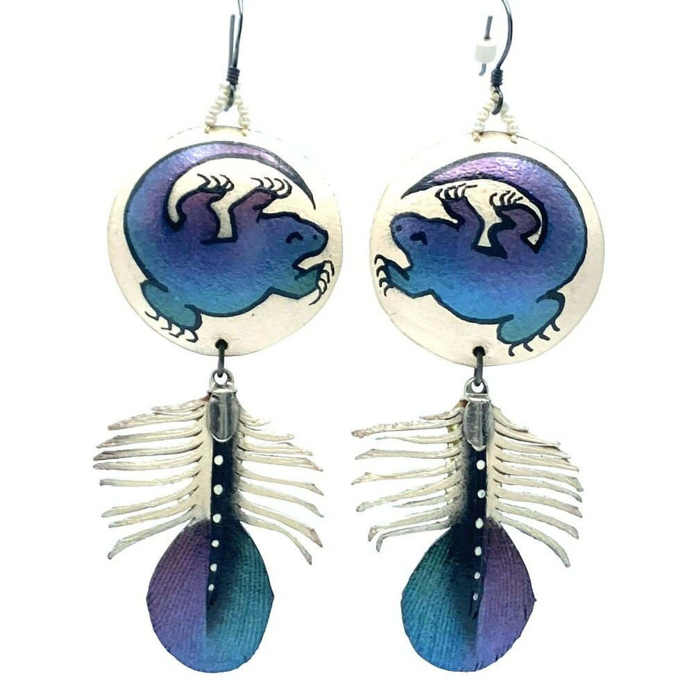 Native American Feather Lizard Purple Blue Iridescent SIGNED! Hand crafted RARE! - Picture 2 of 6